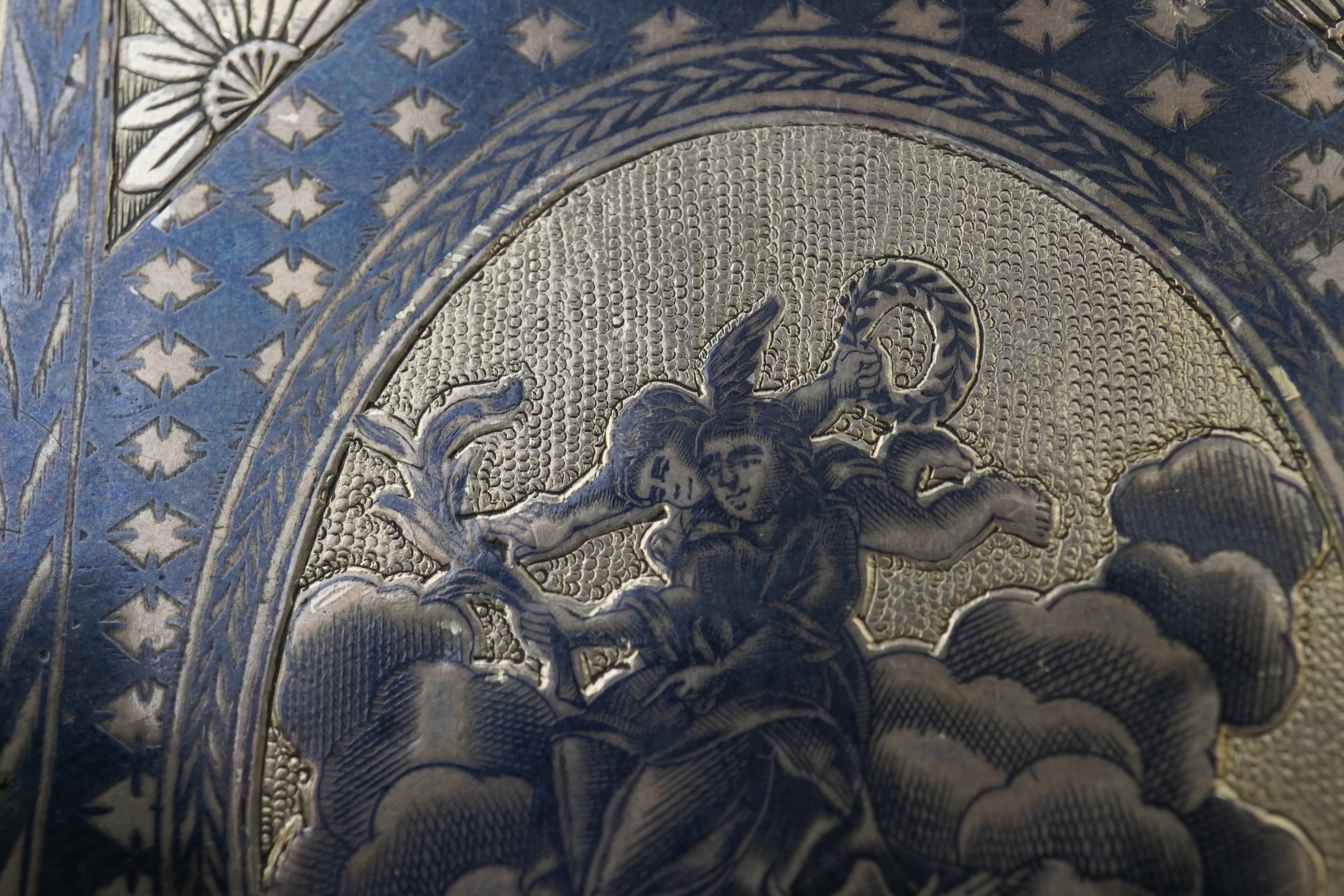 A 19th century Russian 84 zolotnik and niello cigarette case